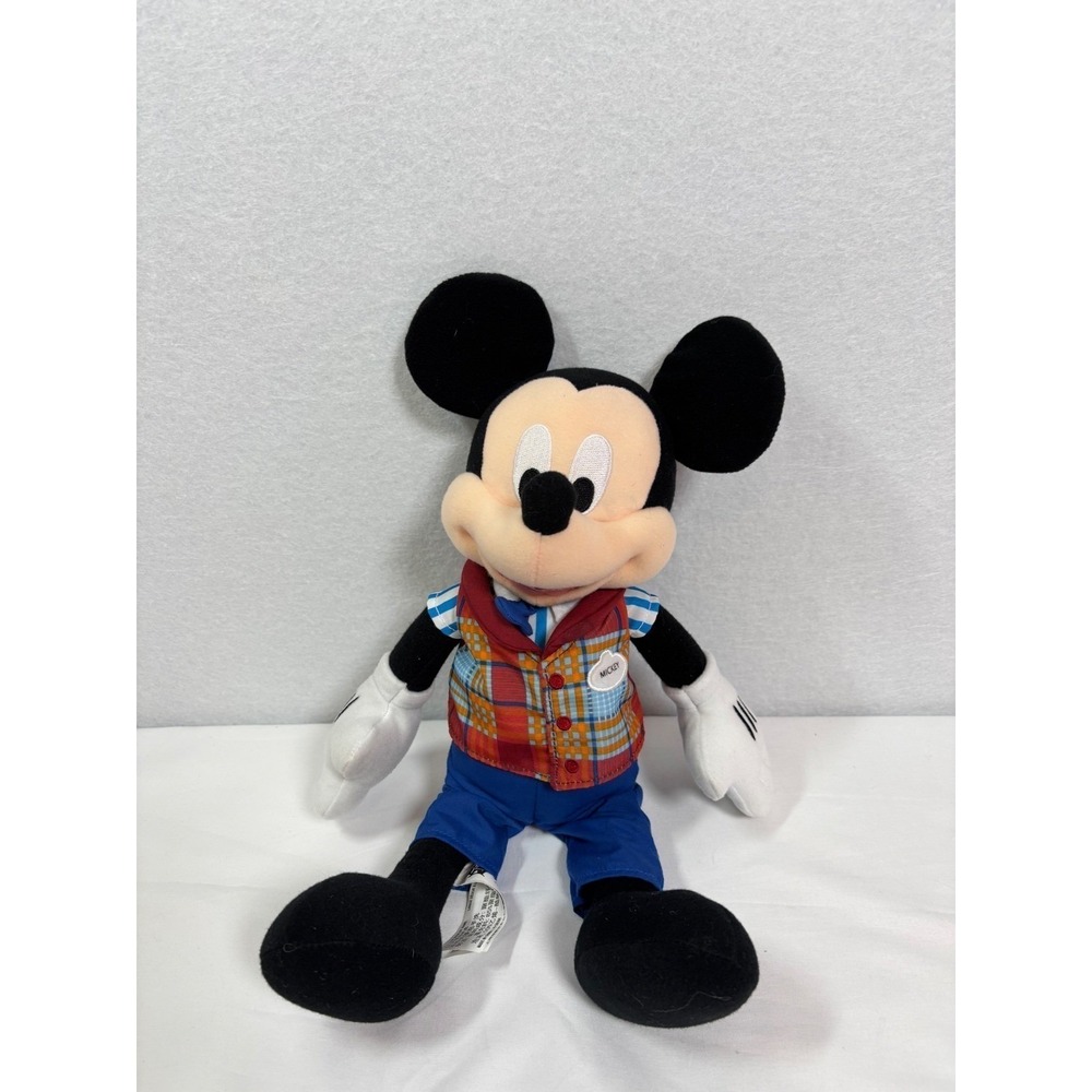 Disney Parks Mickey Mouse Plush Dapper Plaid Vest Blue Pants Authentic Souvenir